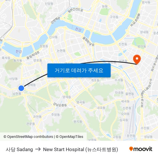 사당 Sadang to New Start Hospital (뉴스타트병원) map