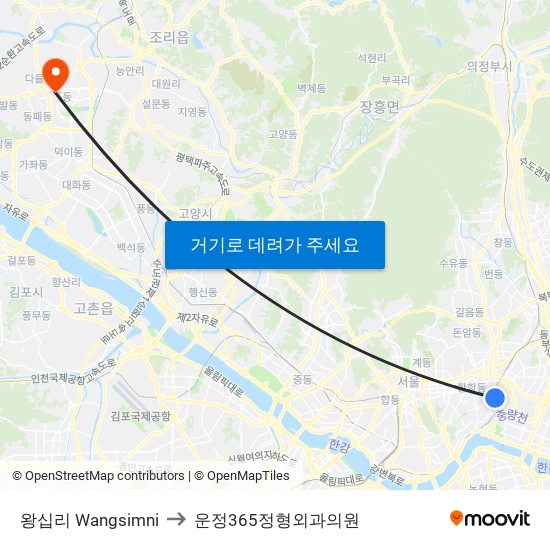 왕십리 Wangsimni to 운정365정형외과의원 map