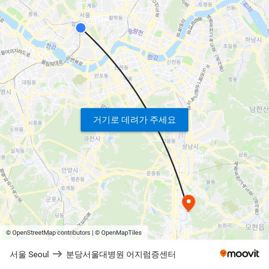 서울 Seoul to 분당서울대병원 어지럼증센터 map