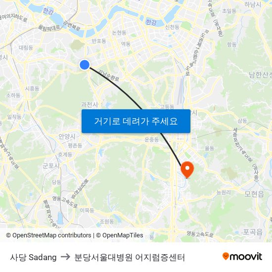 사당 Sadang to 분당서울대병원 어지럼증센터 map