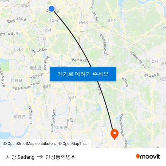 사당 Sadang to 안성동인병원 map