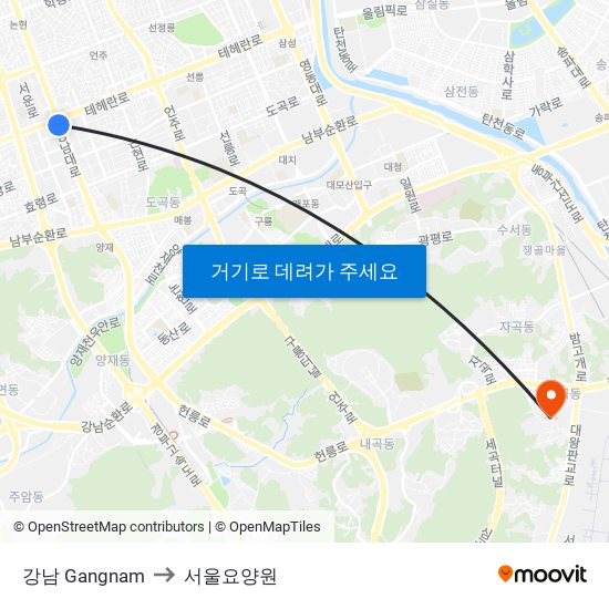 강남 Gangnam to 서울요양원 map