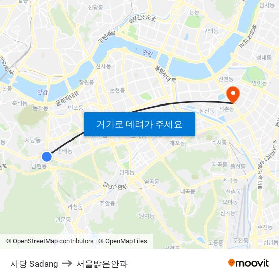 사당 Sadang to 서울밝은안과 map