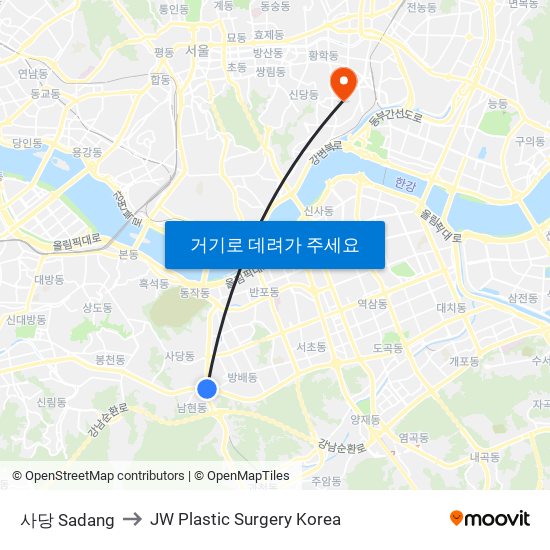 사당 Sadang to JW Plastic Surgery Korea map