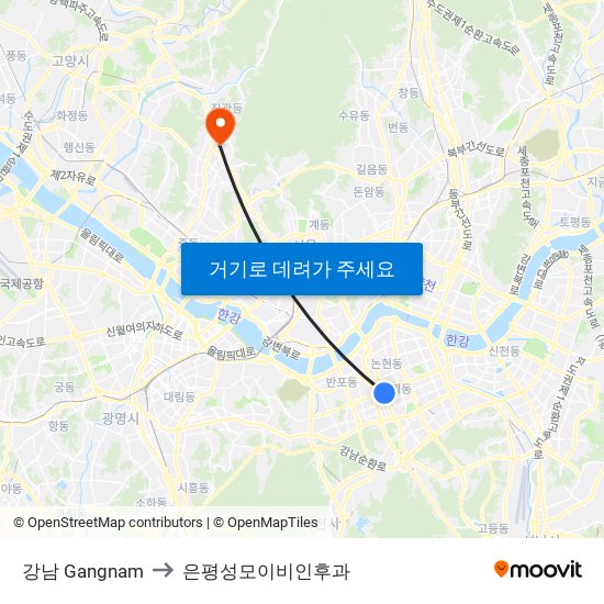강남 Gangnam to 은평성모이비인후과 map