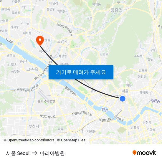 서울 Seoul to 마리아병원 map