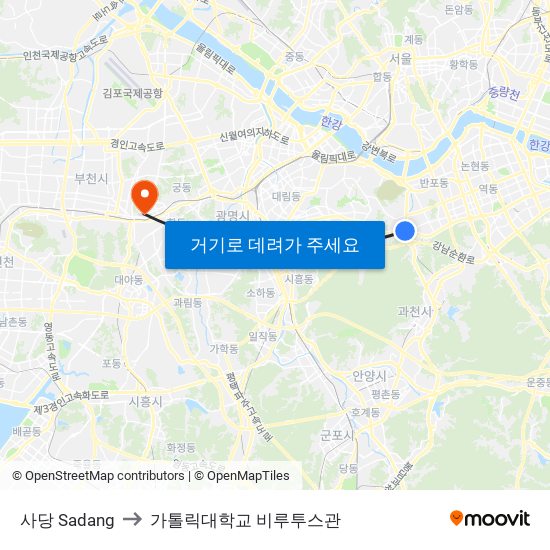 사당 Sadang to 가톨릭대학교 비루투스관 map