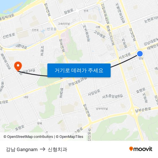 강남 Gangnam to 신형치과 map