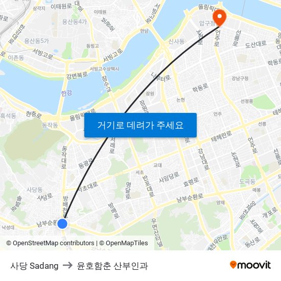 사당 Sadang to 윤호함춘 산부인과 map