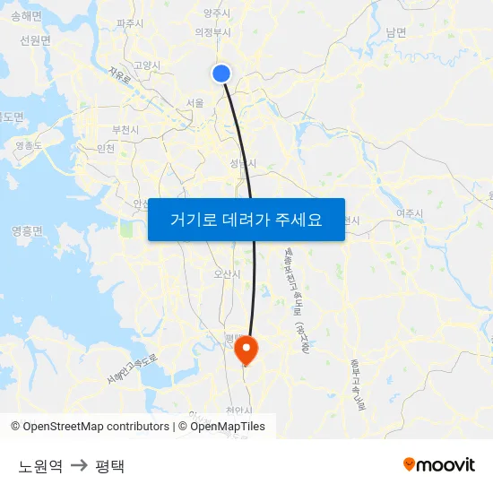 노원역 to 평택 map