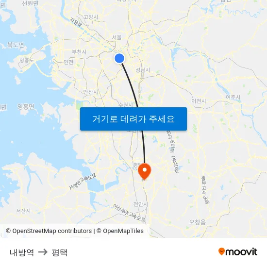 내방역 to 평택 map