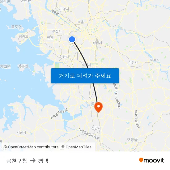 금천구청 to 평택 map