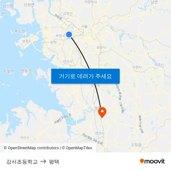 강서초등학교 to 평택 map