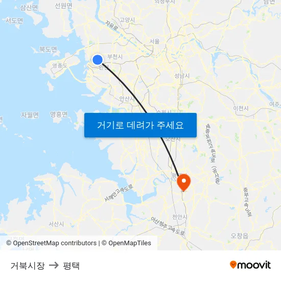 거북시장 to 평택 map