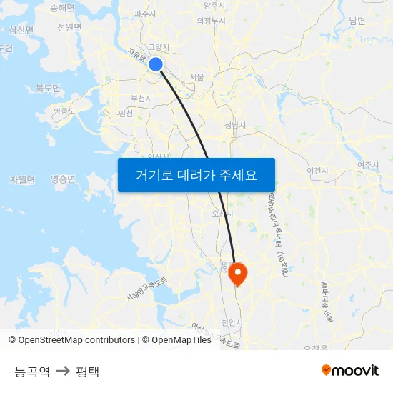 능곡역 to 평택 map