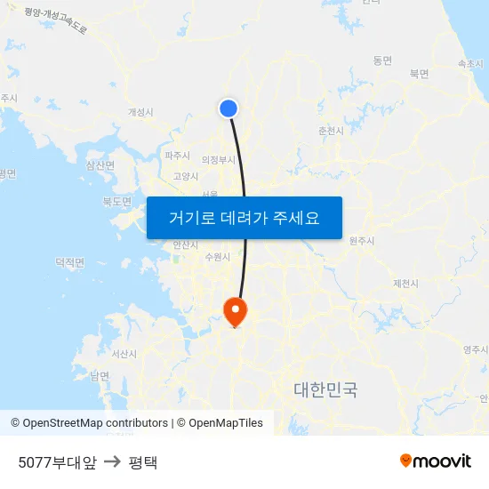 5077부대앞 to 평택 map