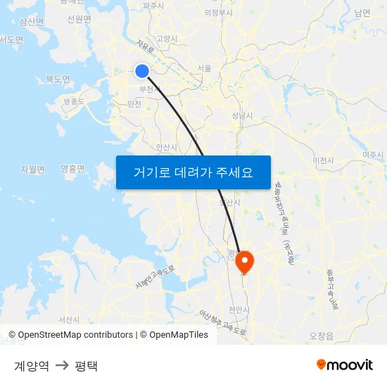 계양역 to 평택 map