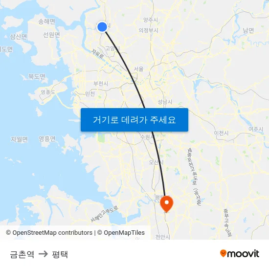 금촌역 to 평택 map