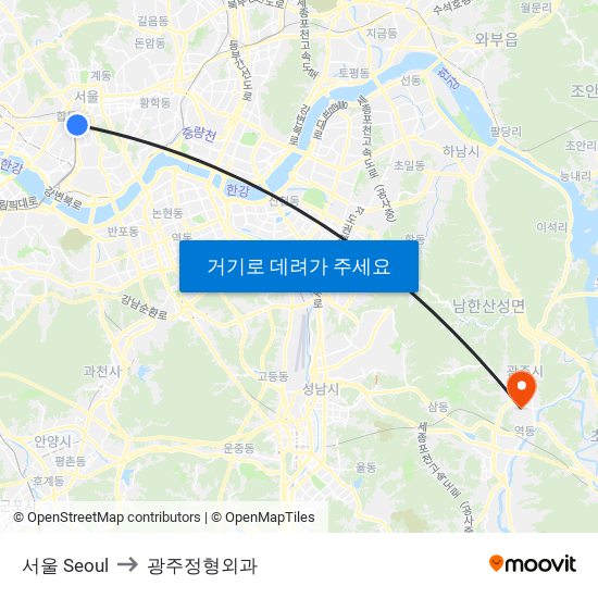 서울 Seoul to 광주정형외과 map