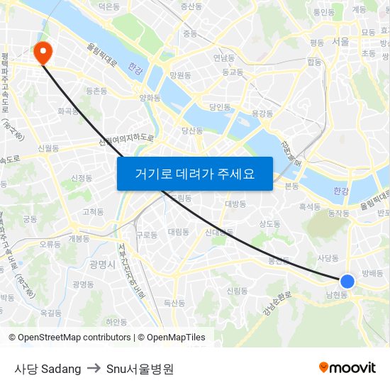 사당 Sadang to Snu서울병원 map