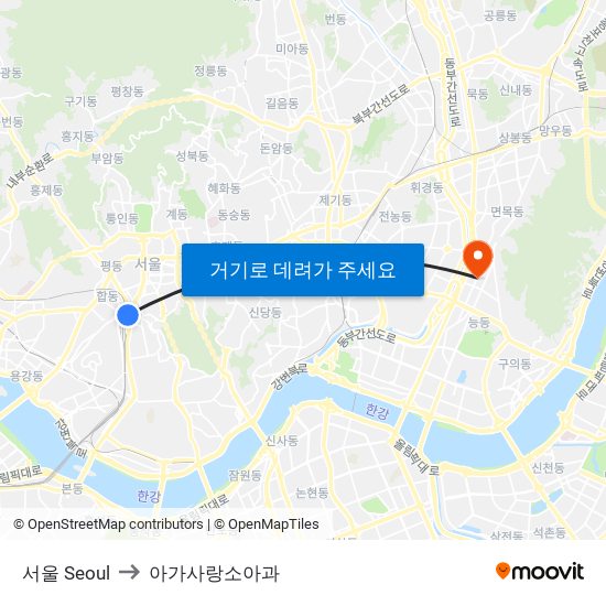 서울 Seoul to 아가사랑소아과 map