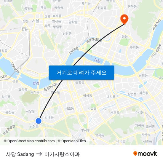 사당 Sadang to 아가사랑소아과 map