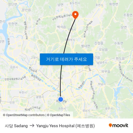 사당 Sadang to Yangju Yess Hospital (예쓰병원) map