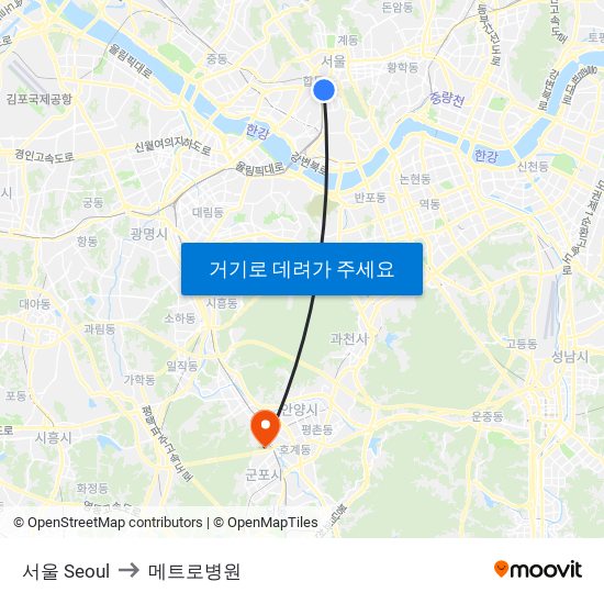 서울 Seoul to 메트로병원 map