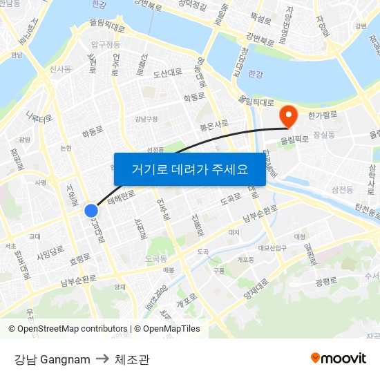 강남 Gangnam to 체조관 map