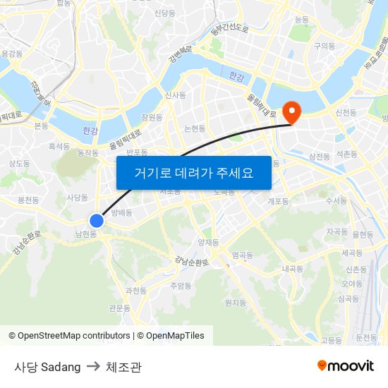 사당 Sadang to 체조관 map