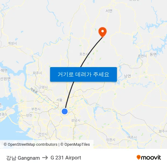 강남 Gangnam to G 231 Airport map