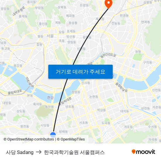 사당 Sadang to 한국과학기술원 서울캠퍼스 map