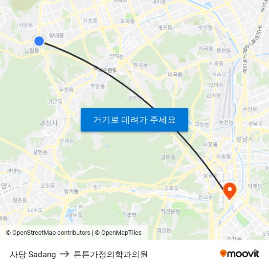 사당 Sadang to 튼튼가정의학과의원 map