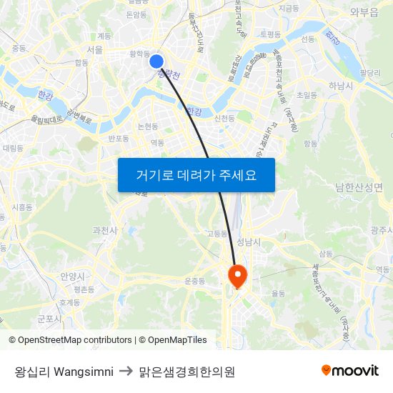 왕십리 Wangsimni to 맑은샘경희한의원 map