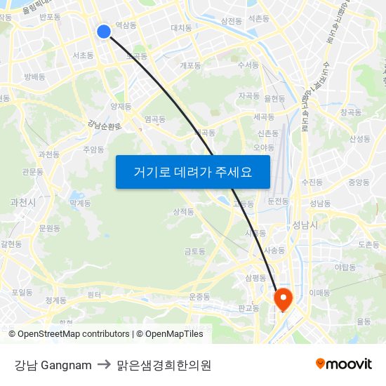 강남 Gangnam to 맑은샘경희한의원 map