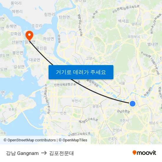 강남 Gangnam to 김포전문대 map
