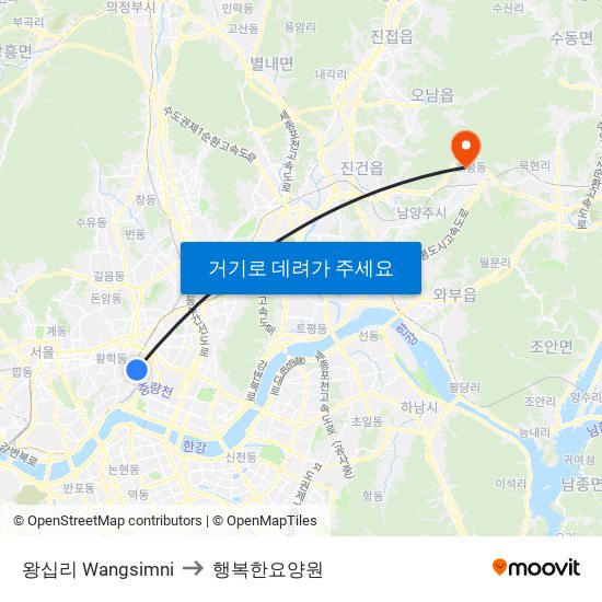 왕십리 Wangsimni to 행복한요양원 map