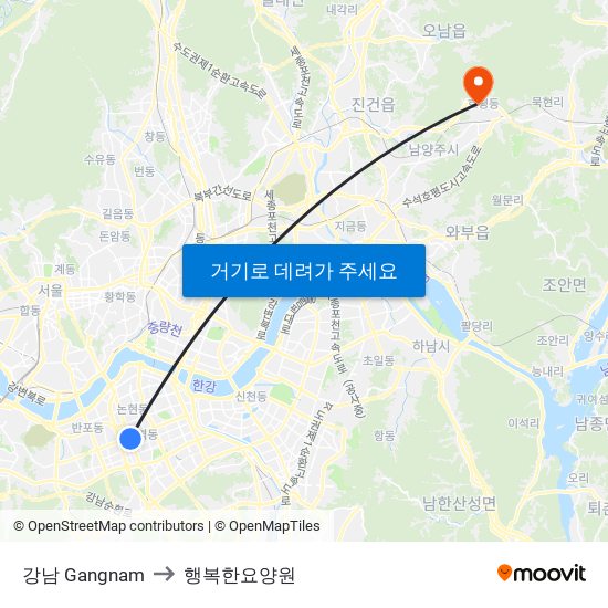 강남 Gangnam to 행복한요양원 map