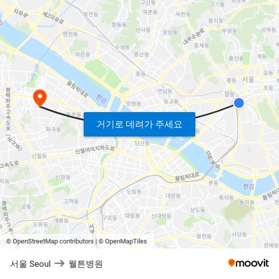 서울 Seoul to 웰튼병원 map