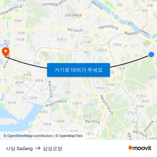 사당 Sadang to 삼성요양 map