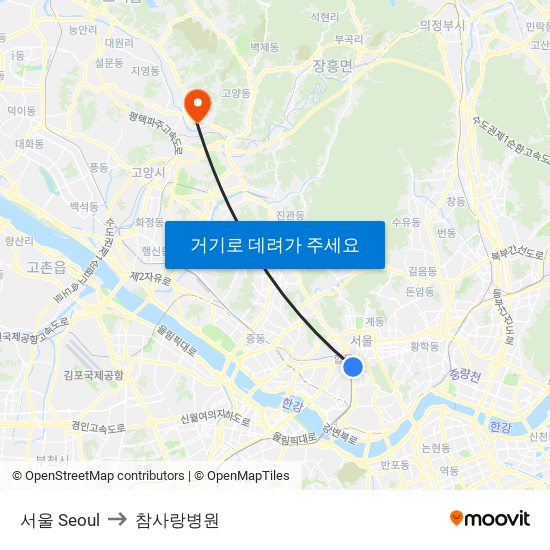 서울 Seoul to 참사랑병원 map