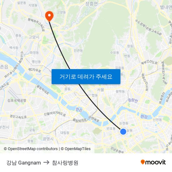 강남 Gangnam to 참사랑병원 map