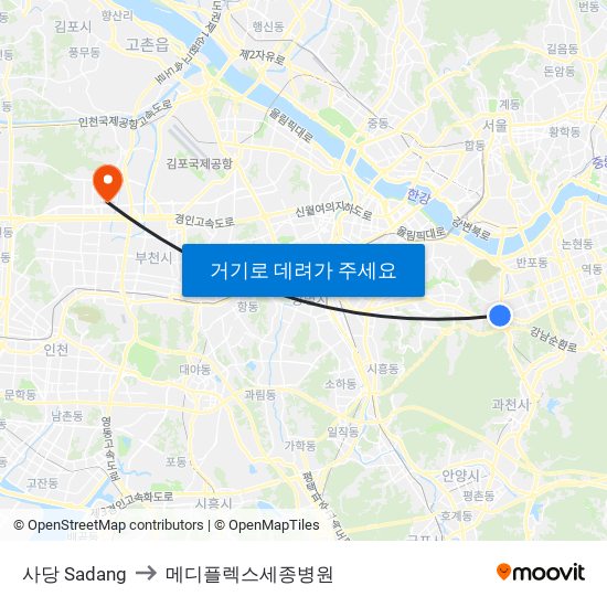 사당 Sadang to 메디플렉스세종병원 map