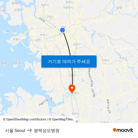 서울 Seoul to 평택성모병원 map