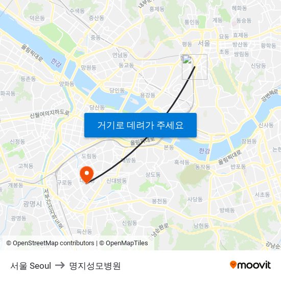 서울 Seoul to 명지성모병원 map