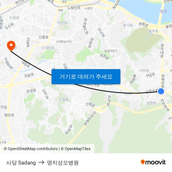 사당 Sadang to 명지성모병원 map