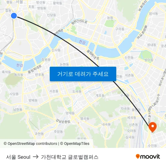 서울 Seoul to 가천대학교 글로벌캠퍼스 map