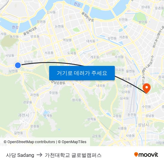 사당 Sadang to 가천대학교 글로벌캠퍼스 map