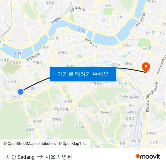 사당 Sadang to 서울 석병원 map