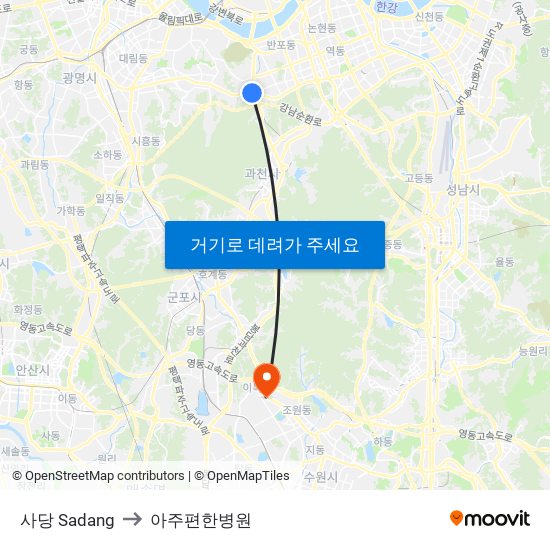 사당 Sadang to 아주편한병원 map